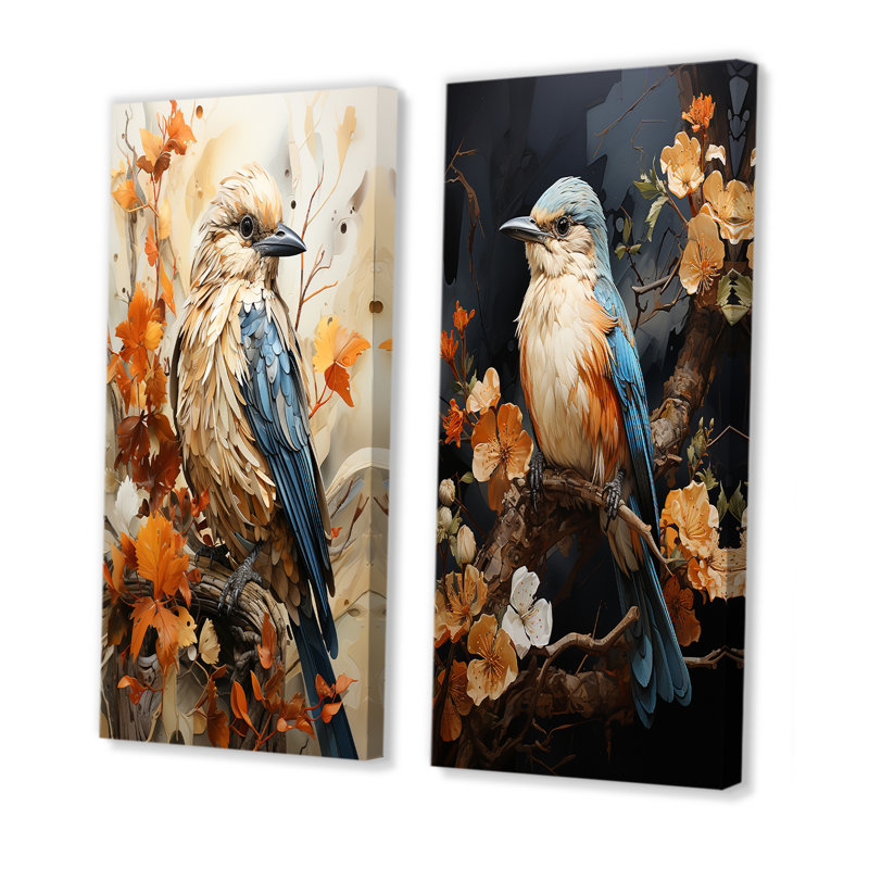 Oiseau, réalisme aviaire - ensemble de 2 reproductions d'art sur toile, Toile tendue, H 28 po x l 25 po