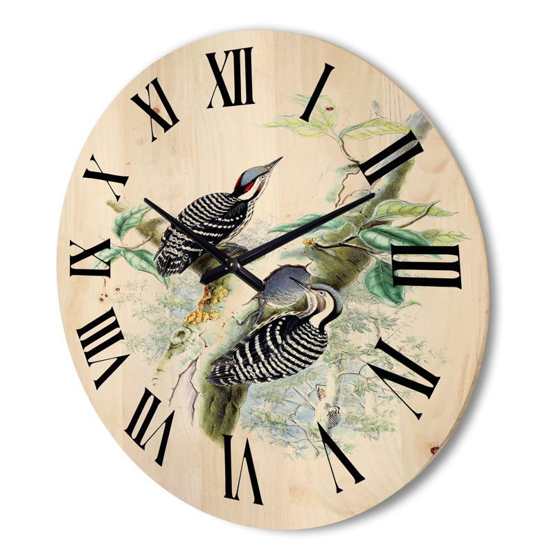 Horloge murale oiseaux en bois, Très grand