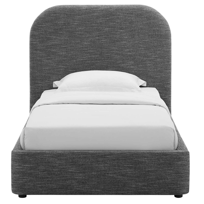 Keynote Upholstered Fabric Curved Platform Bed, Twin, Heathered Weave Slate