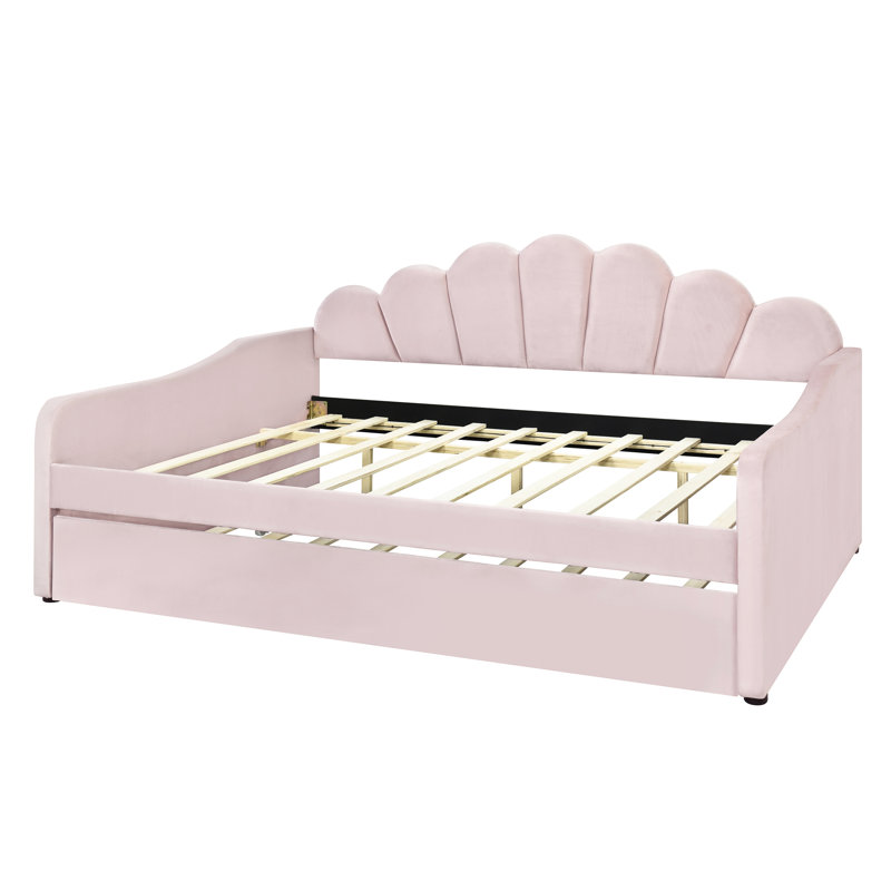 Lit de jour double avec couchette en rose - Revêtement exquis, construction robuste et stable, Rose