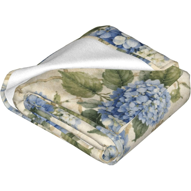 Couverture polaire douce, jeté de lit, motif floral bleu printanier, 101,6 x 127 cm, 40 po x 50 po