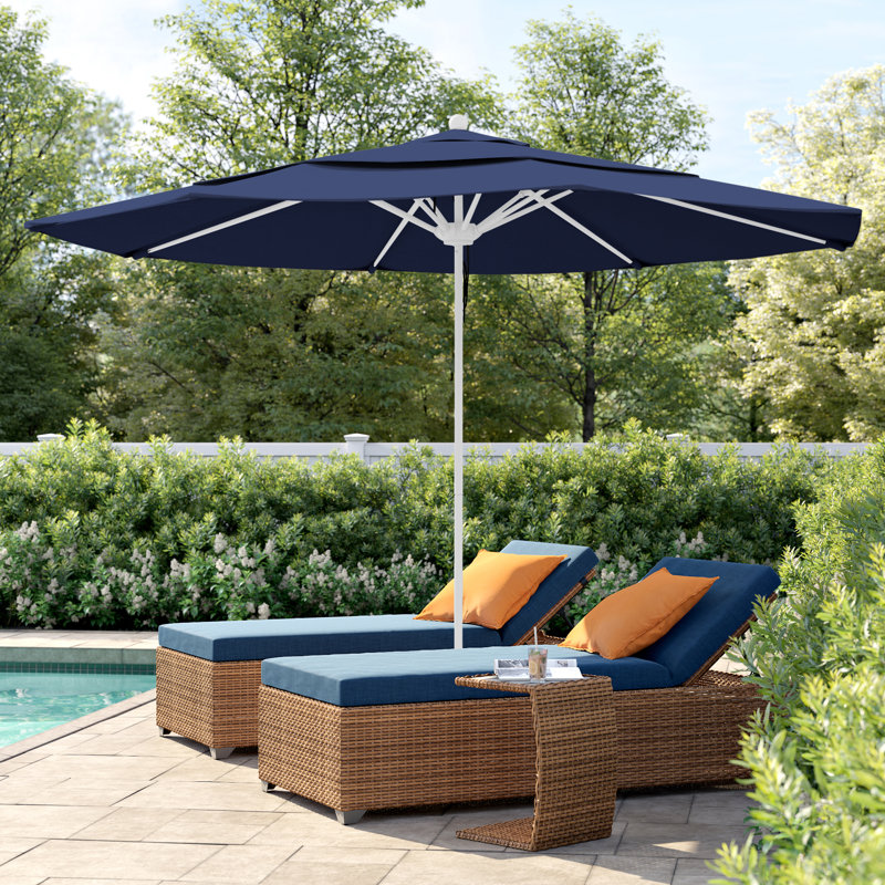 Parasol de marché 11 pi Hibo, Brun, Bleu marine-oléfine