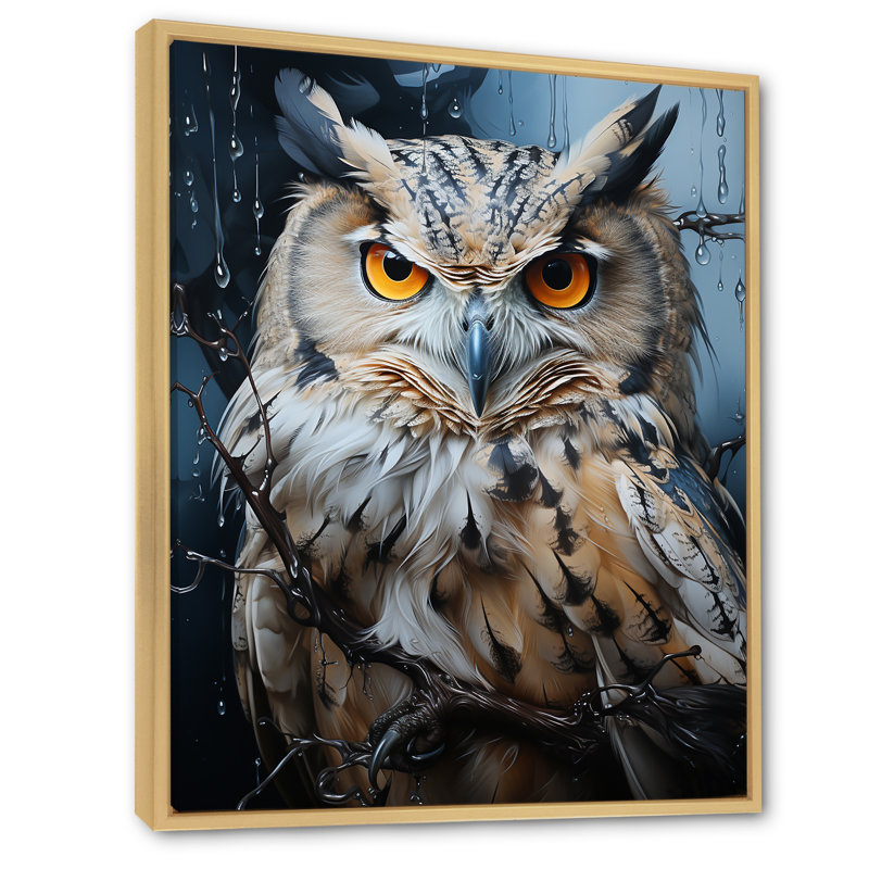 «Grey Owl Nights Watch I», art mural hibou, Cadre flottant érable, H 32 po x l 16 po x P 1 po