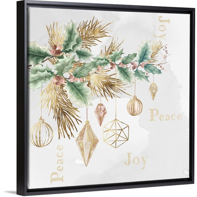 Peace & Joy Branch-impression d’art textuel sur toile, Cadre noir, H 26 po x l 26 po x P 1,75 po