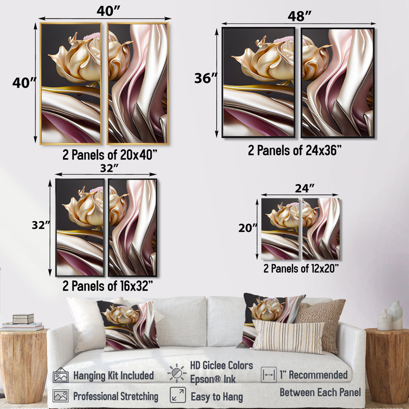 Fleurs glamour élégantes en or et taupe II - art mural floral, H 20 po x l 24 po, Toile tendue, Ne s’applique pas