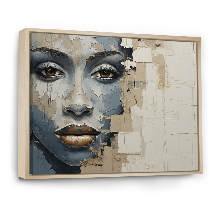 «Blue and Beige African Woman Collage I», reproductions d'art encadrées, H 34 po x l 44 po x P 1,5 po, Cadre naturel flottant