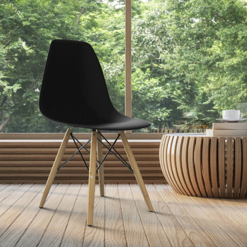 Ensemble de 2 chaises d'appoint de salle à manger de style Mid-Century moderne DSW, Noir