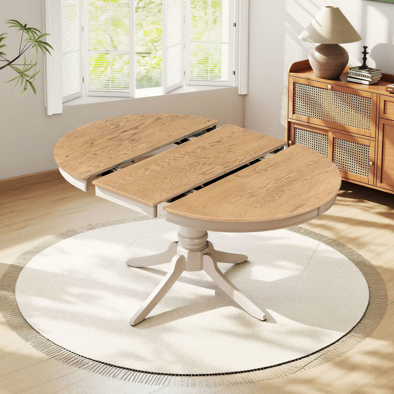 Ensemble de salle à manger extensible 5 pièces avec table à piédestal et chaises rembourrées, Naturel