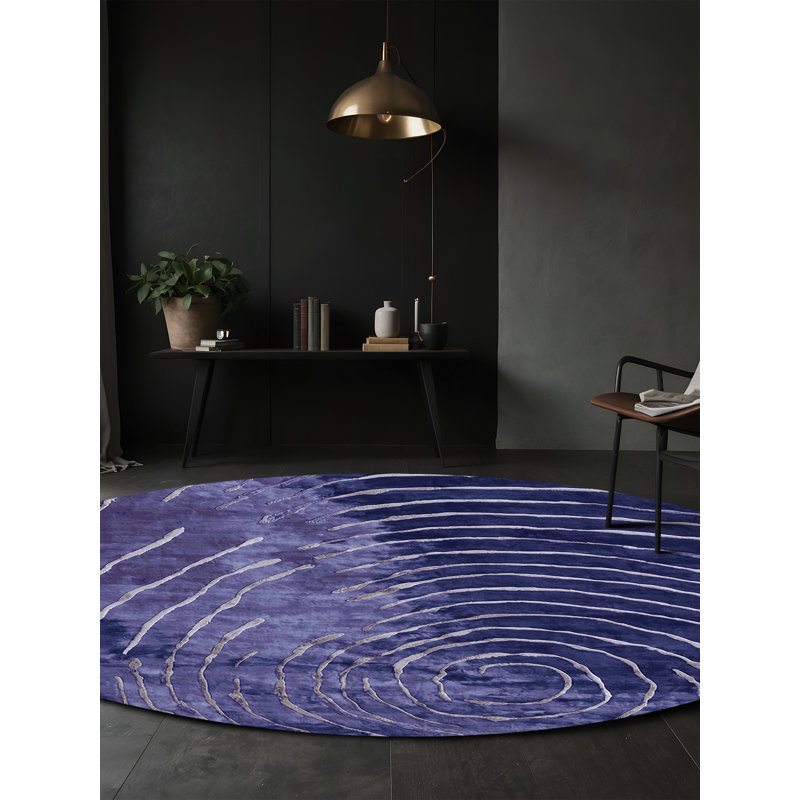 Tapis gris soyeux et moelleux, Rond 3 pi