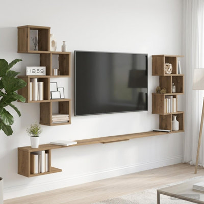  Wall-Mounted TV Shelf with Shelf with Storage Engineered Wood Shelves