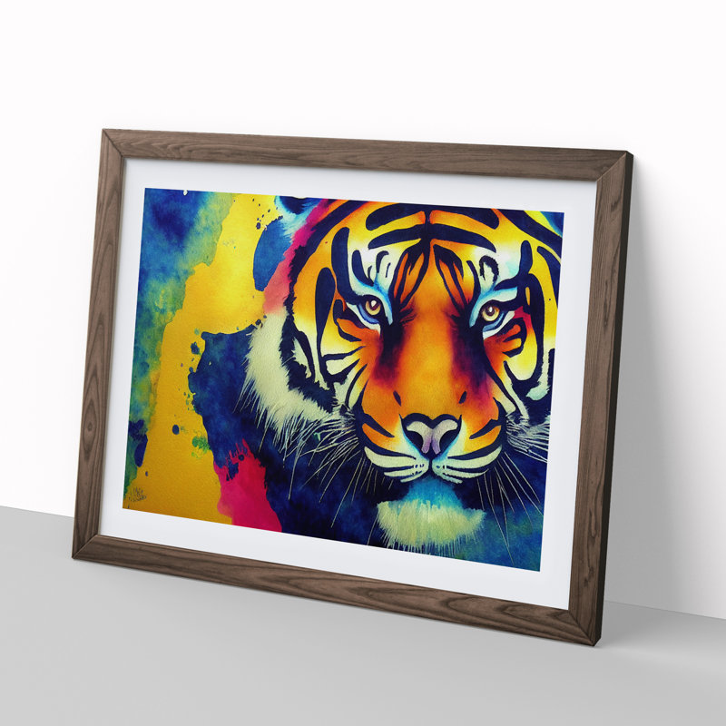 Colourful Tiger Art Abstract - Framed Print, Walnut Framed, 34cm H x 46cm W x 2cm D