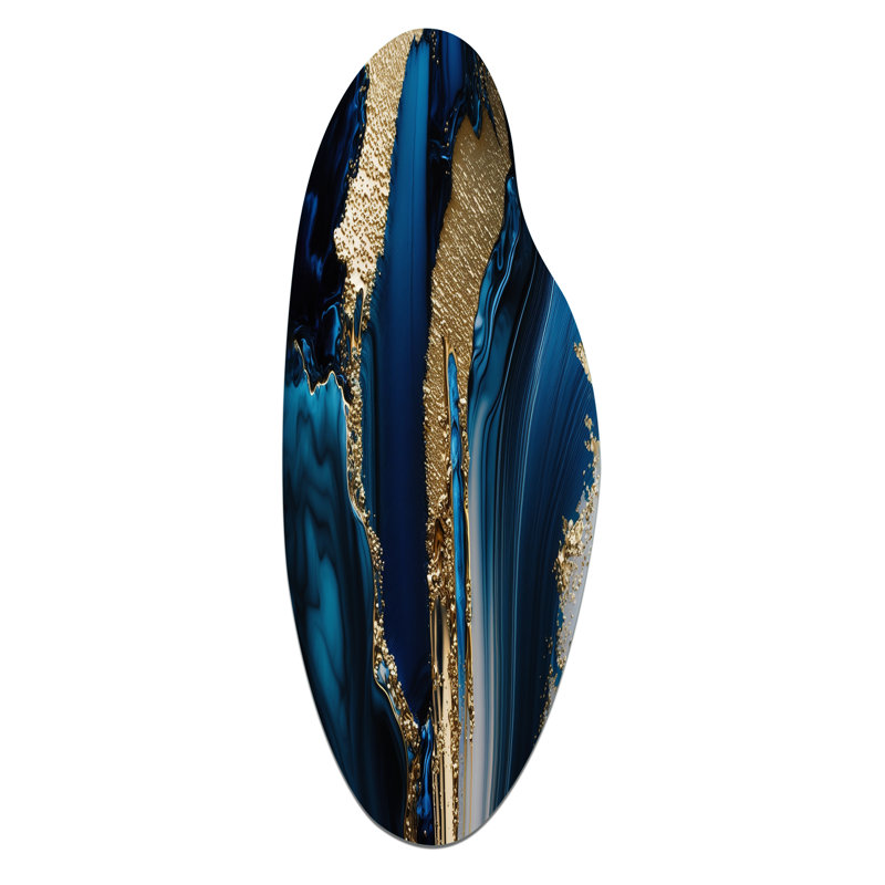 «Abstract Geode Waves Gold II - Abstract Curved Large, art mural métallique moderne, impression asymétrique
