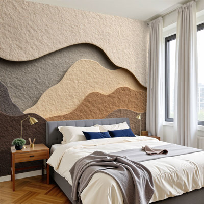 Peel and Stick Wallpaper Abstract Neutral 3D Textured Wave Brown Modern Layered Paper Strata Wall Murals 100"H x 144"W Removable PVC Wall Paper Self-Adhesive Wall Decor for Bedroom Living Room Home Office