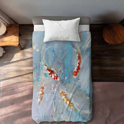 Koi Fish Duvet Cover - Asian Bedroom Decor in Blue Water