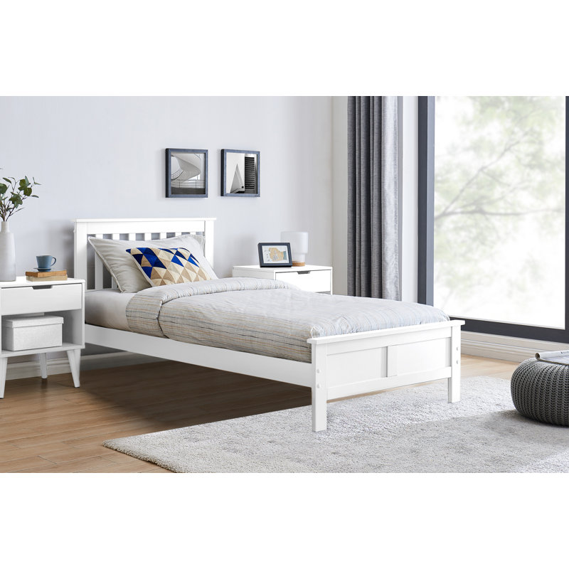 Codman Solid Wood Painted Bed Frame - Modern Farmhouse Style, Single (3'), White