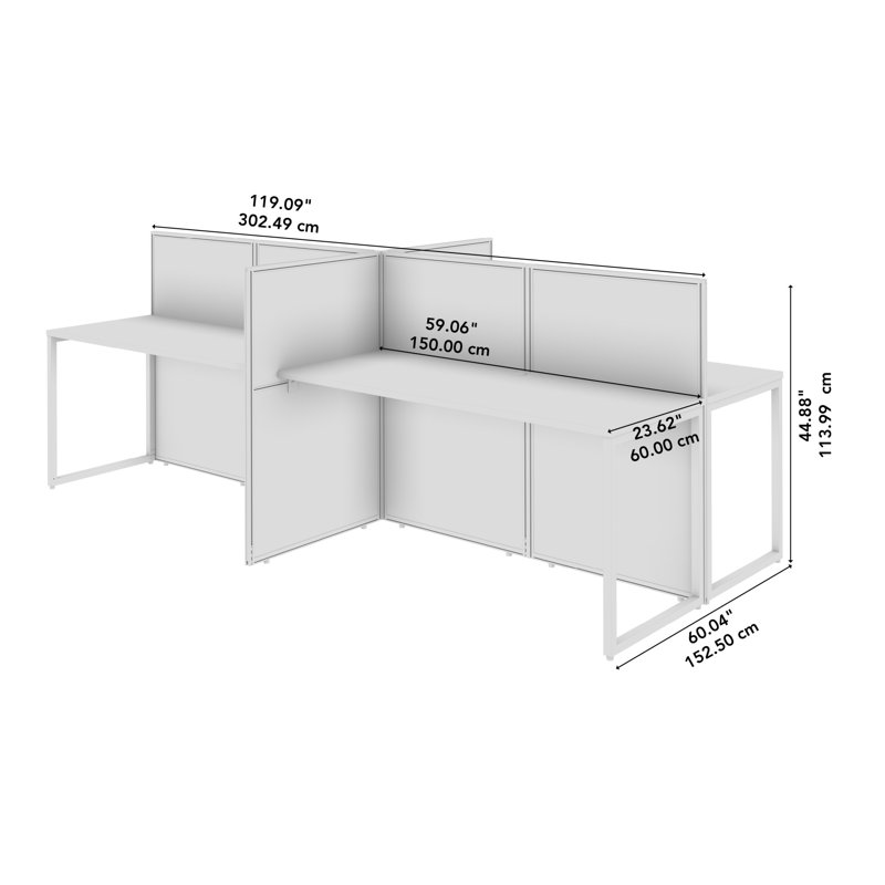 Easy Office Rectangle 4 Person Benching Workstation with Cable Management, Pure White
