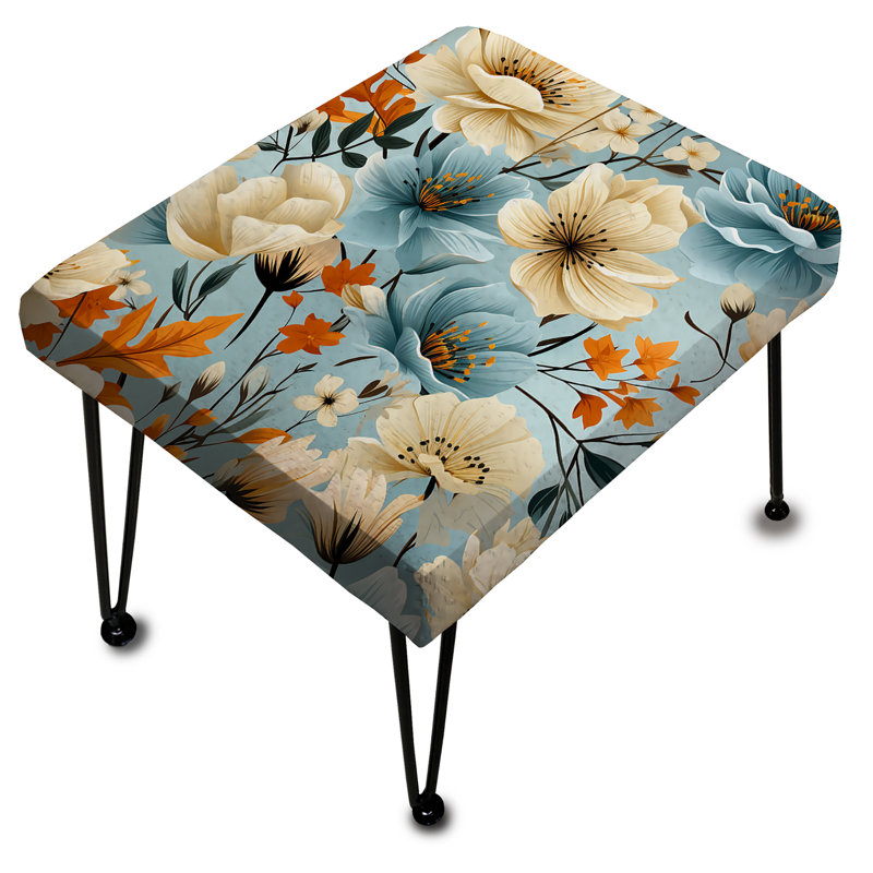 Blanc et bleu Poppy Mosaic Melody - Repose-pieds rectangulaire éclectique