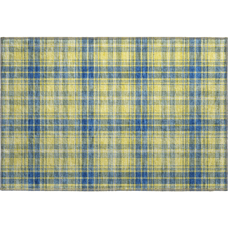 Premium Machine Washable Natoma AMF993 Plaid Rug, Rectangle 1'8" x 2'6"