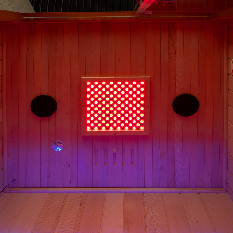Sauna infrarouge FAR pour 2 personnes en cèdre japonais avec luminothérapie rouge, haut-parleur Bluetooth, panneau de commande intelligent et éclairage de chromothérapie