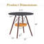 Table de salle à manger circulaire de 31,5 pouces de diamètre, plateau de table en panneau de fibres à densité moyenne, pieds en bois massif de noyer, avec structure de panier de rangement tissé suspendu. Une table basse décontractée pouvant accueillir de 2 à 4 personnes.