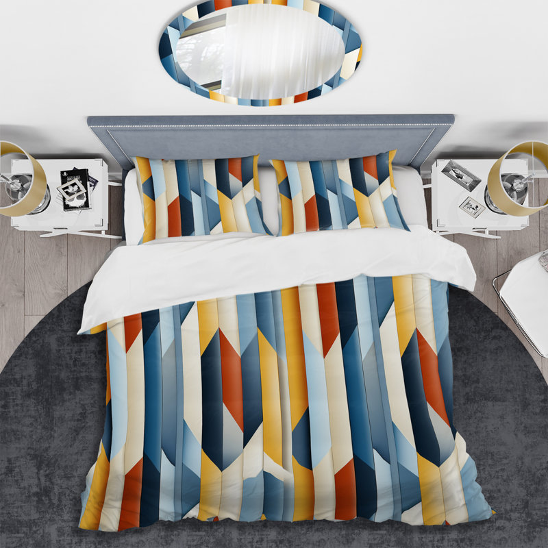 Ensemble de housse de couette à rayures multicolores, Housse de couette pour très grand lit et 2 très