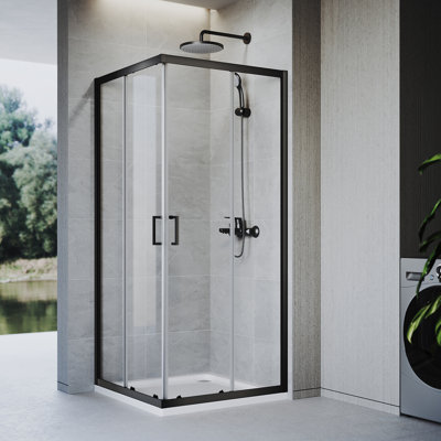 76cm Sliding Shower Enclosure, 5mm Tempered Glass, Freely Combinable for Custom L-Shaped Bathroom Layouts, Matte Black