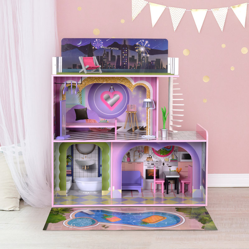 Teamson Kids Dreamland Sunset 2-Story Wooden Dollhouse & and 14-pc. Accessory Set
