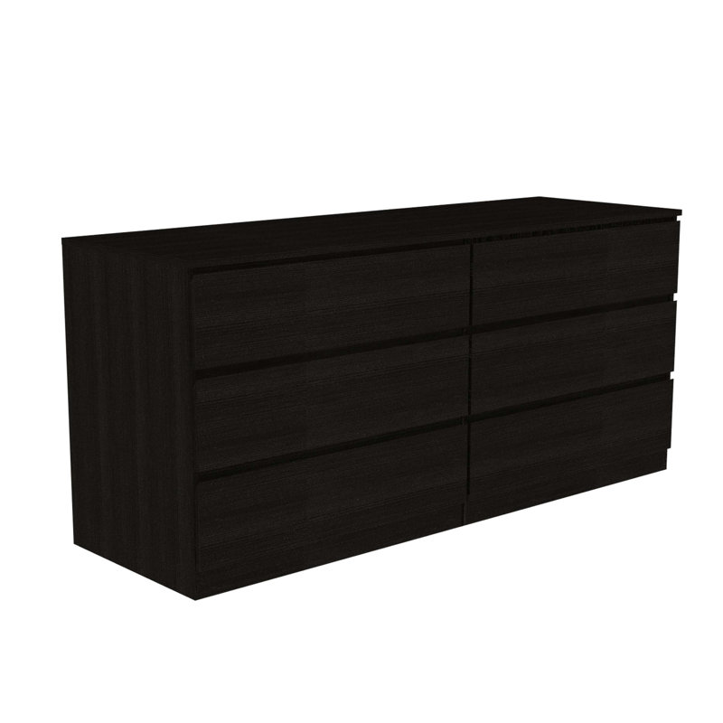 Commode double 6 tiroirs Asteria, poignées en métal, Noir, noir, noir, noir