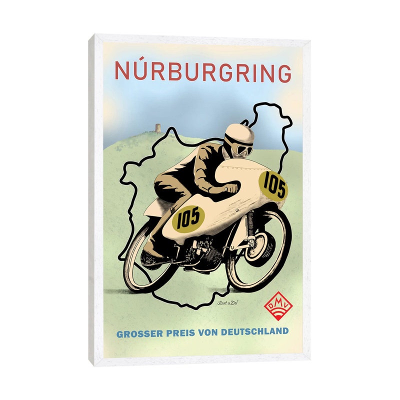 Nurburgring Motor Racing 1949 by Mark Rogan - Print on Canvas, White Framed, 66.04cm H x 45.72cm W x 3.81cm D