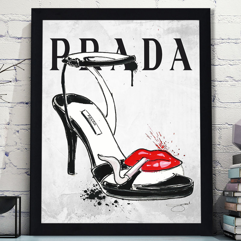 « fumer chaussure prada », impression grise, H 39,5 po x l 27,5 po x P 0,75 po, Acrylique avec cadre noir