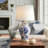 23" Classic Blue White Ceramic Table Lamp, 3-Way Dimmable