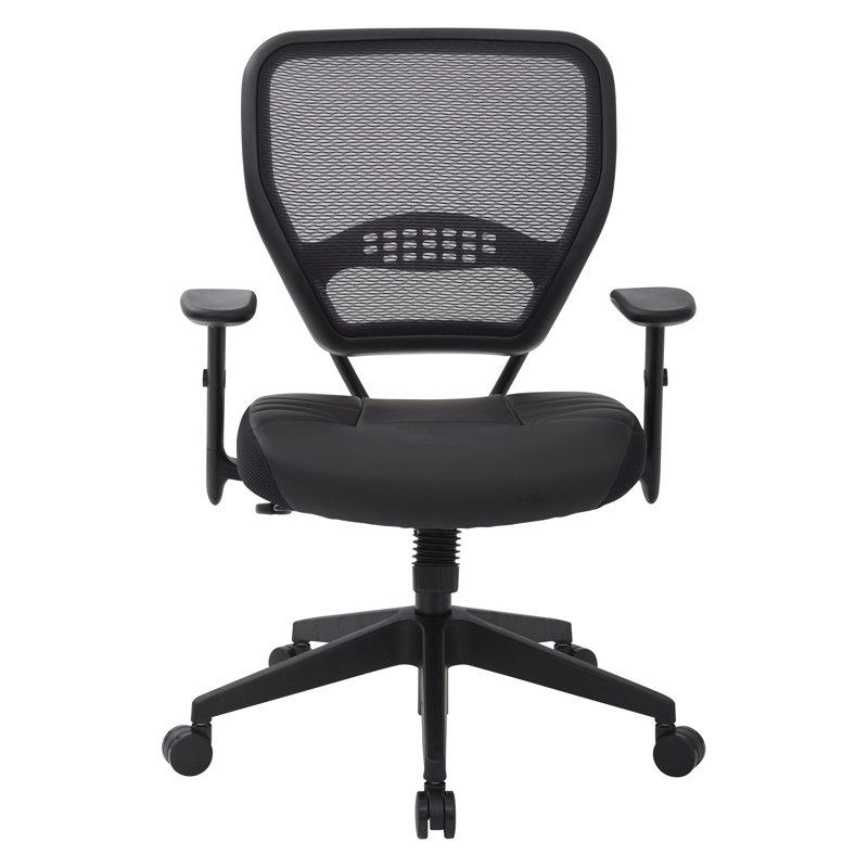 Executive Black Leather & Mesh Office Chair with Adjustable Arms