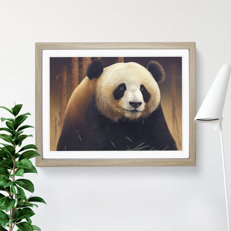 Tremendous Panda 1 Piece Single Picture Frame Wall Art, 34cm H x 46cm W x 2cm D, Oak