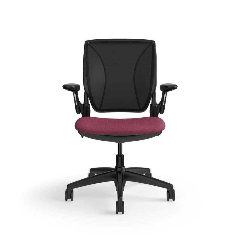 World LM, Ergonomic Task Chair with Poppy Seed Backrest, and  Autumn Upholstered Seat, Black, Red Fabric, Black Mesh
