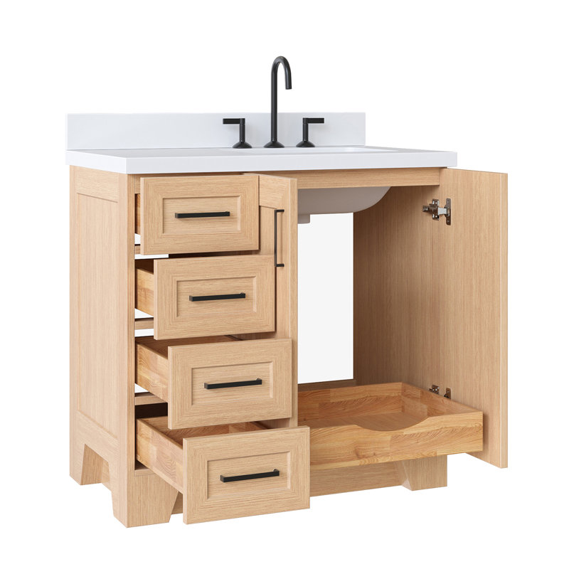 37 IN.  Single Bathroom Vanity, Right, Rectangular, Natural Oak