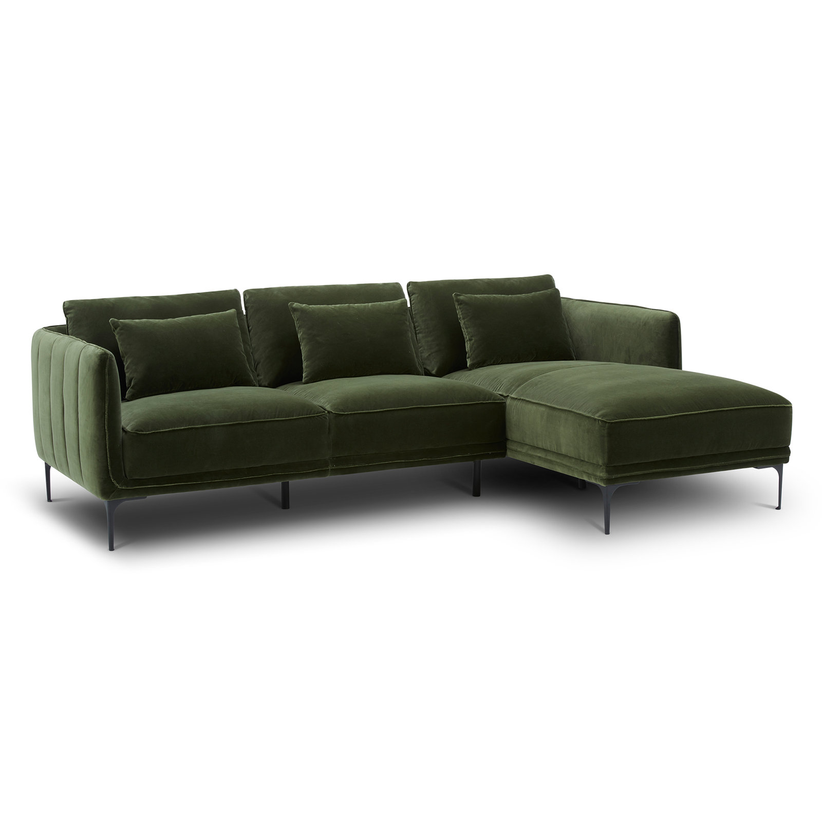 Rae 3-Piece Velvet Living Room Set, Right Hand Facing, Military Green