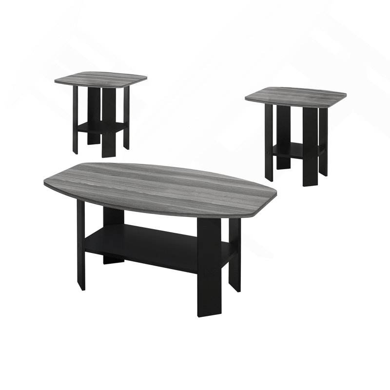 Table Set 3Pcs Set Coffee End Side Accent Living Room Black And Grey Laminate Transitional., Black, Grey