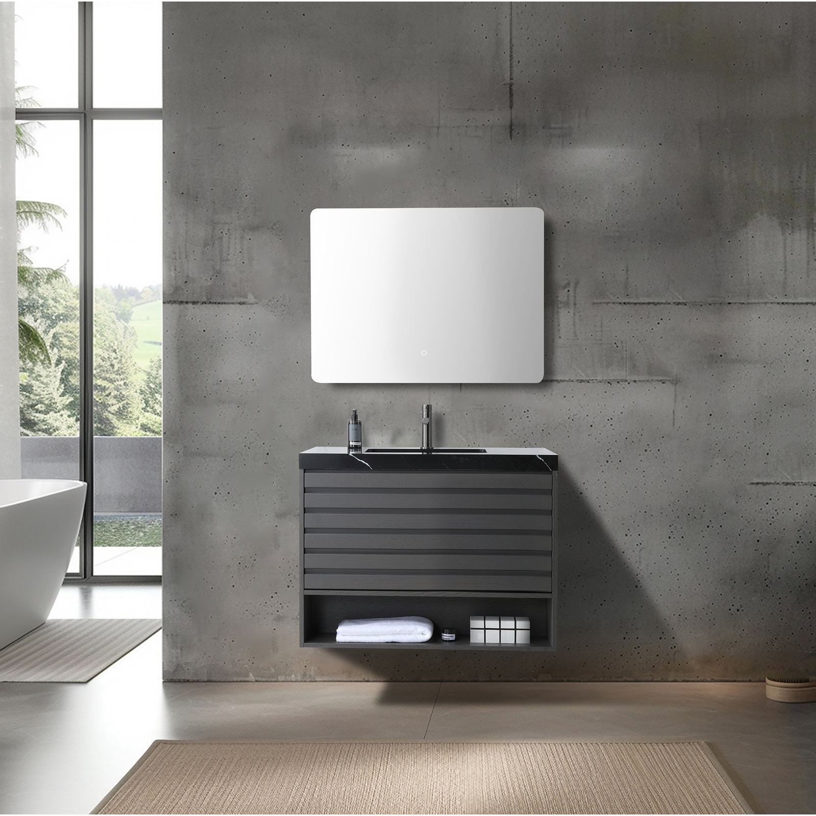 36" Cedar Bathroom Vanity, Black, Gray