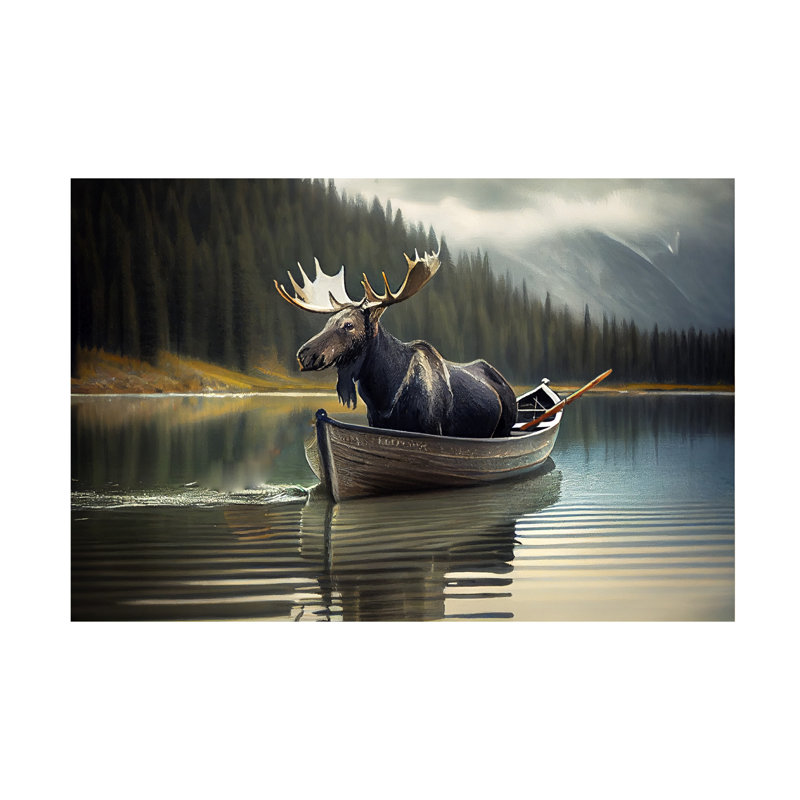 Art sur toile Sasha Moose Canoe, H 30 po x l 47 po