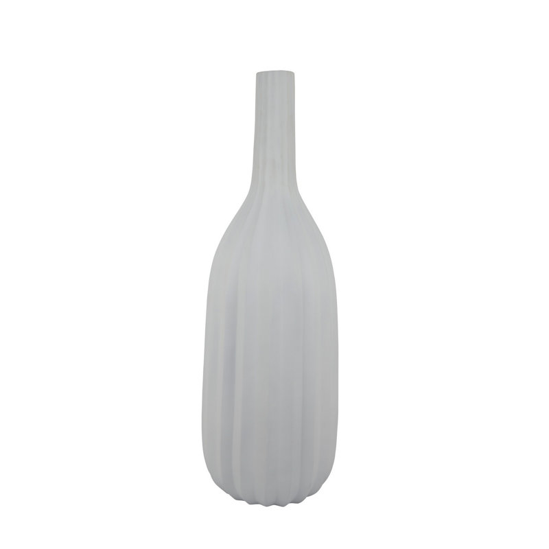 Vase Rizie avec texture nervurée, polyrésine blanche contemporaine de 41 pouces, H 40,75 po x l 13,5 po x P 13,5 po