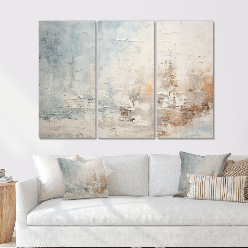 Ensemble de décorations murales Beige Blue Ocean Storm II - formes abstraites, H 28 po x l 36 po x P 1 po, Toile tendue