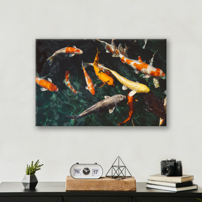 Reproduction d'art de poisson Koi - étang japonais Koi Pond - affiche sur toile de jardin d'eau Zen