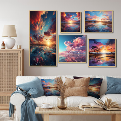 Majestic Dream Sunset Horizon - Ensemble de 5 décorations murales ciel