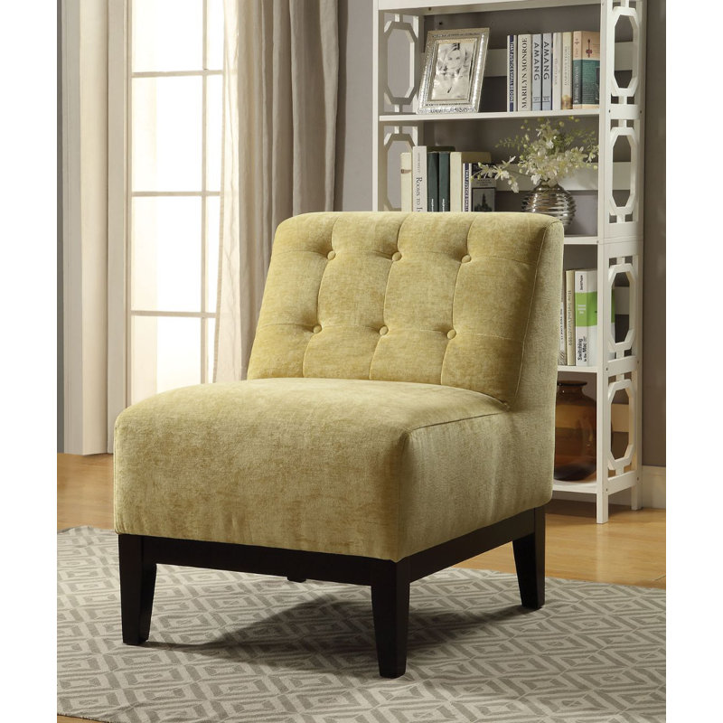 Upholstered Accent Chair, Yellow Polyester Blend