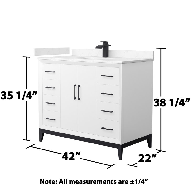 Amici Single Bathroom Vanity Set, Cultured Marble (White), Satin Bronze, 42"