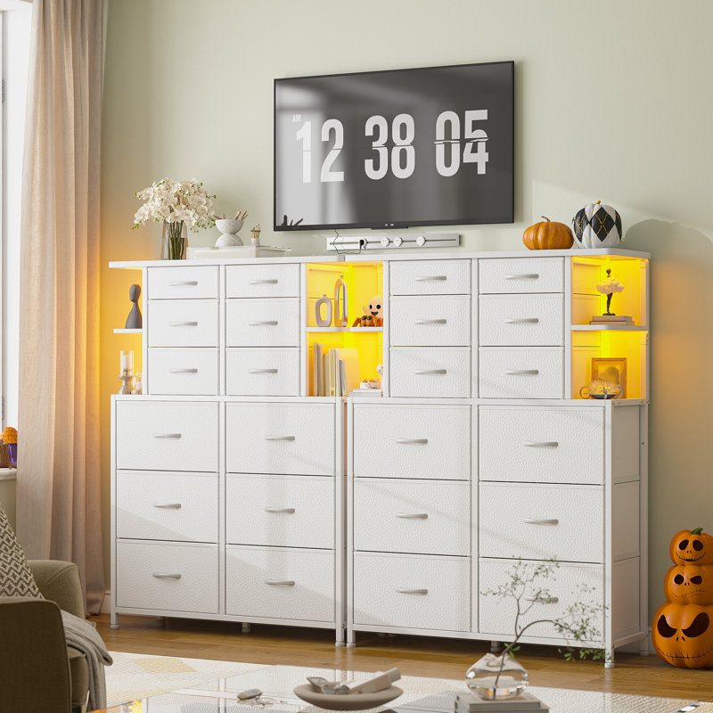 Commode 12 tiroirs avec lumières DEL, Blanc