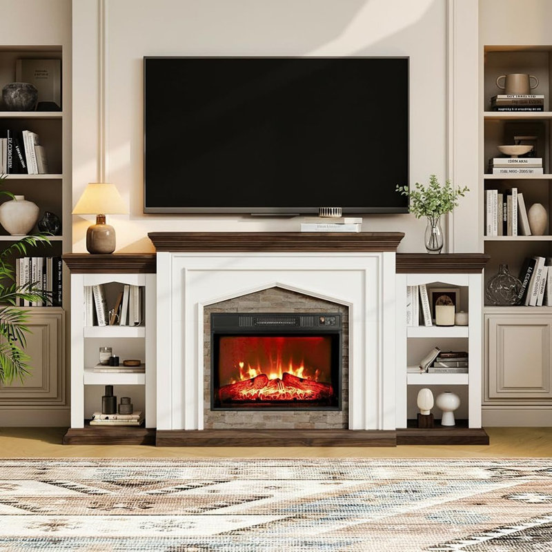 Meuble télé avec foyer électrique et rangement Farmhouse