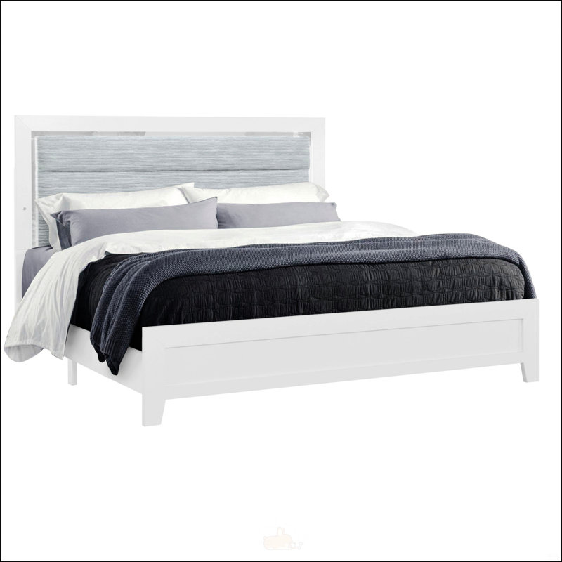 Lit double blanc avec DEL, Bois massif, Double, Blanc