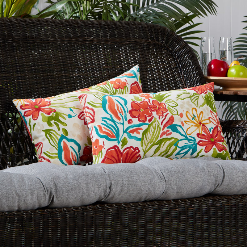 Henrich Indoor/Outdoor Striped Lumbar Pillow, Breeze Floral