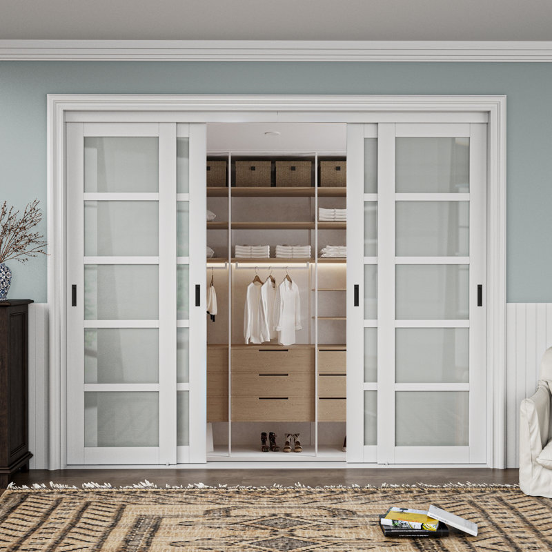 80" 5 - Lite Full-Assembled Frosted Glass Closet Sliding Door with Hardware & Handles (No Assembly Required) 2 pieces 